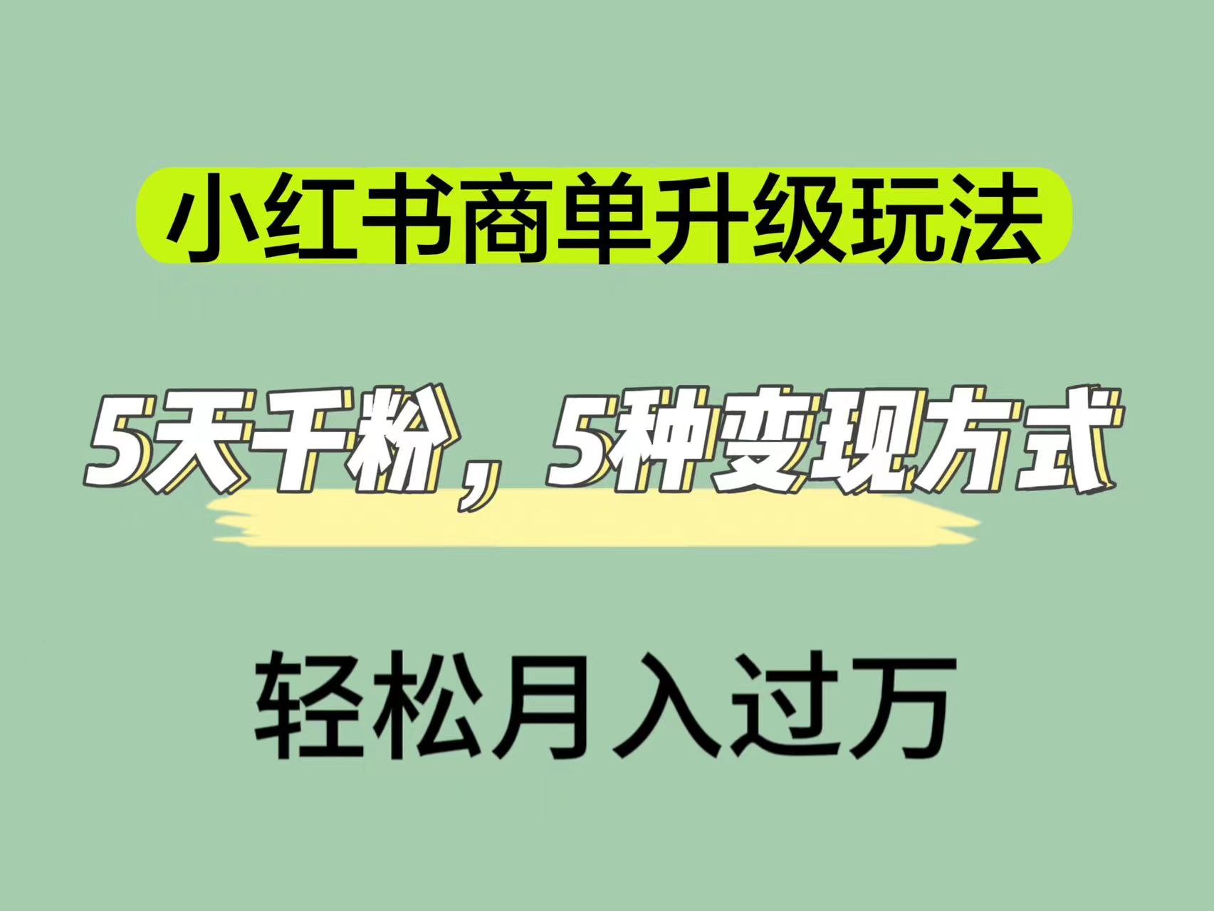 小红书商单升级玩法，5天千粉，5种变现渠道，轻松月入1万