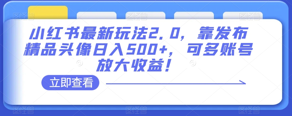 小红书最新玩法2.0，日入500+，可多账号放大收益！