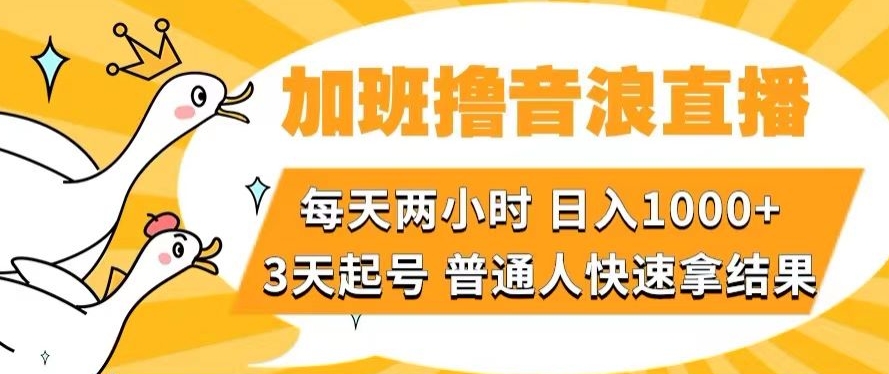 加班撸音浪直播，每天两小时，日入1000+，直播话术才3句，3天起号，普通人快速拿结果【揭秘】