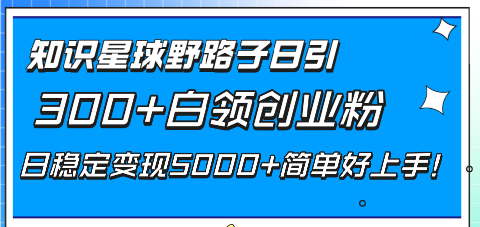 知识星球野路子日引300+白领创业粉，日稳定变现5000+简单好上手！