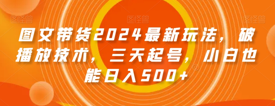 2024图文带货全攻略：从0起号到日入500+，破播放秘籍大公开！