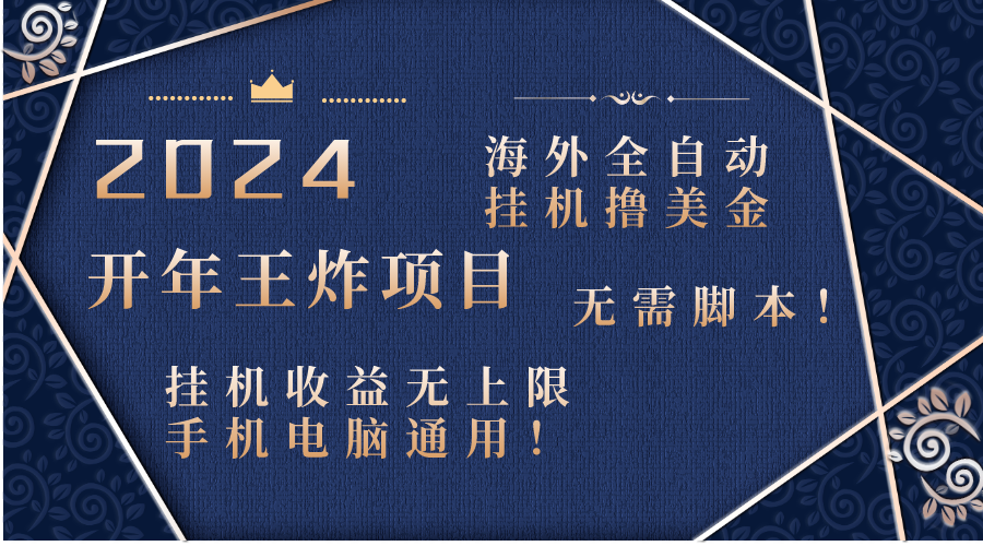 2024海外全自动挂机撸美金项目！手机电脑均可，无需脚本，收益无上限！