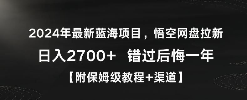 2024年最新蓝海项目，悟空网盘拉新，日入2700+错过后悔一年【附保姆级教程+渠道】【揭秘】_实操