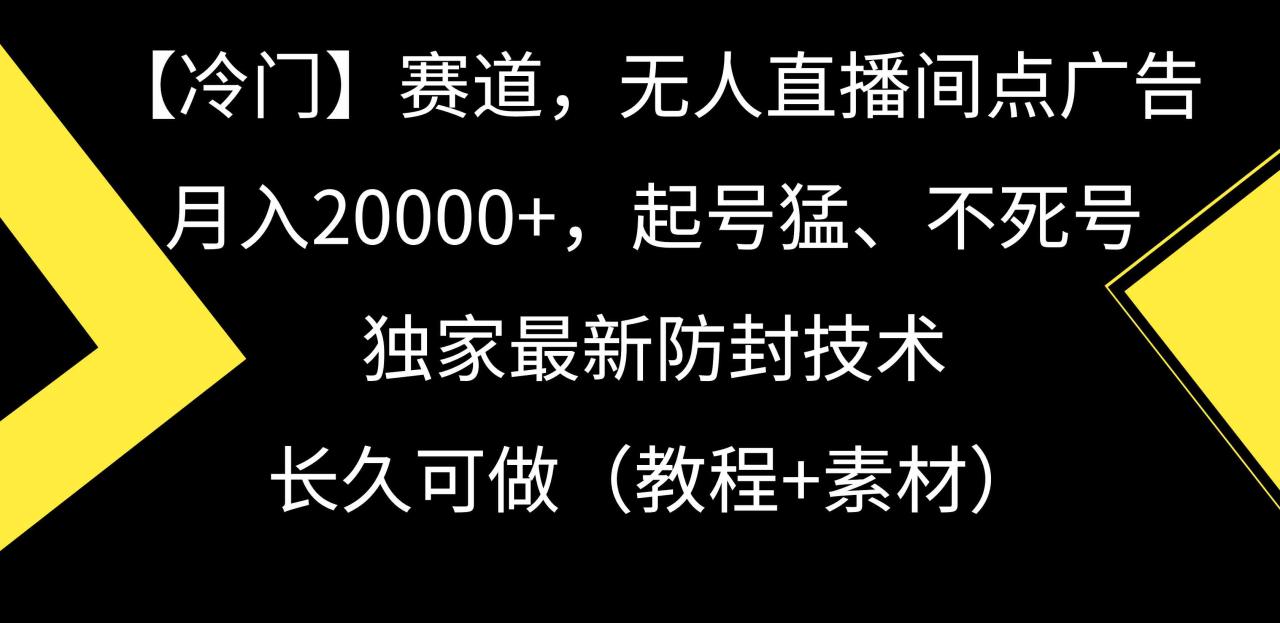 【冷门】赛道，无人直播间点广告，月入20000+，起号猛、不死号，独家最新防封技术，长久可做（教程+素材）_解析