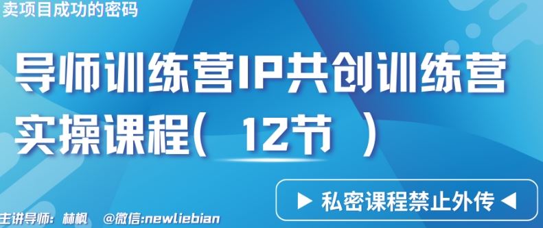 导师训练营3.0IP共创训练营私密实操课程（12节）-卖项目的密码成功秘诀【揭秘】_教程