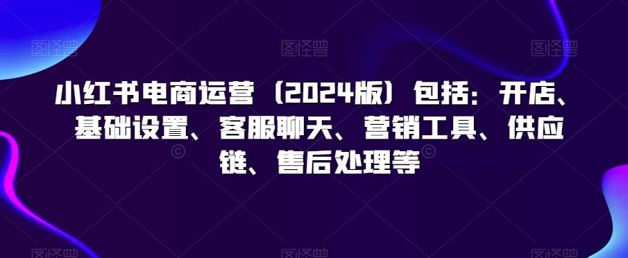 小红书电商运营（2024版）包括：开店、基础设置、客服聊天、营销工具、供应链、售后处理等_课程