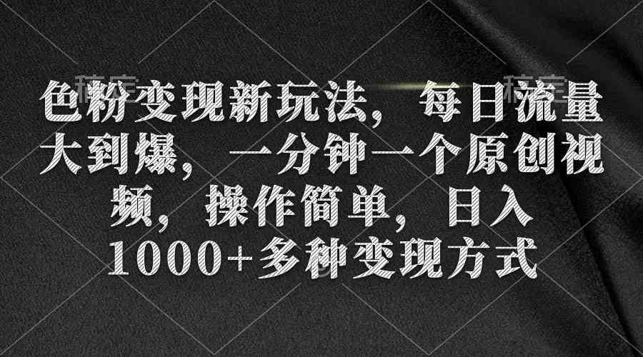 色粉变现新玩法，每日流量大到爆，一分钟一个原创视频，操作简单，日入1000+多种变现方式_项目