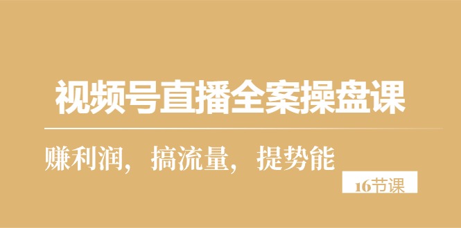 （10207期）视频号直播全案操盘课，赚利润，搞流量，提势能（16节课）