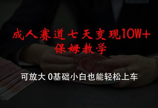 成人赛道七天变现10W+保姆教学，可放大，0基础小白也能轻松上车【揭秘】