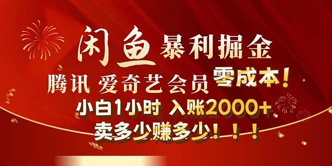 闲鱼全新暴力掘金玩法，官方正品影视会员无成本渠道！小白1小时收...