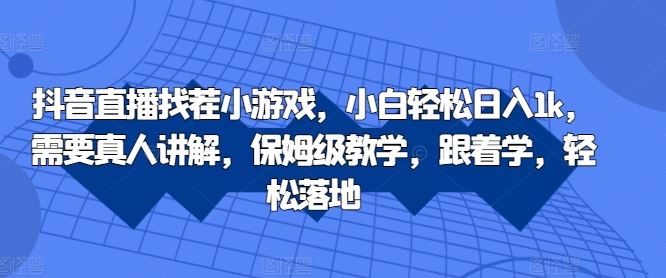 抖音直播找茬小游戏，小白轻松日入1k，需要真人讲解，保姆级教学，跟着学，轻松落地【揭秘】