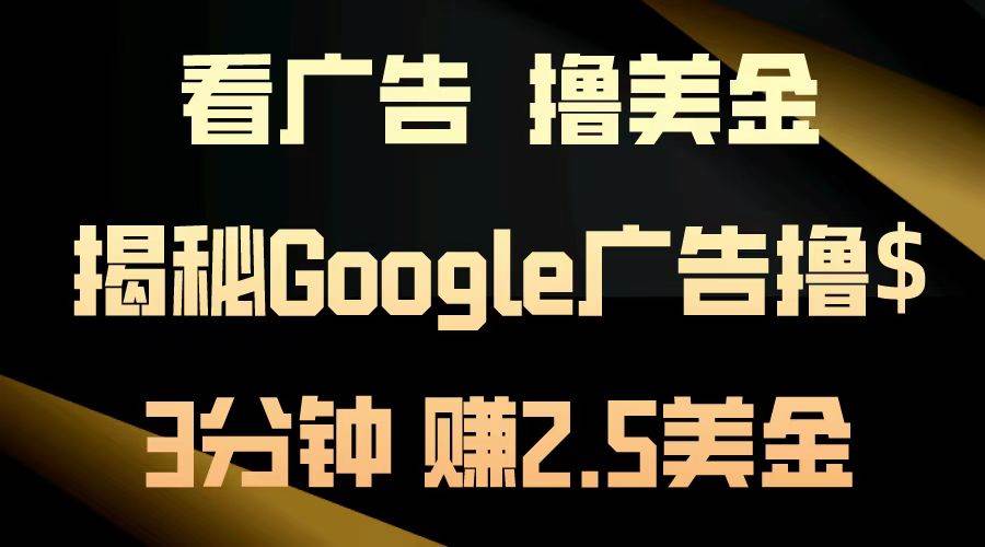 （无水印）看广告，撸美金！3分钟赚2.5美金！日入200美金不是梦！揭秘Google广告…