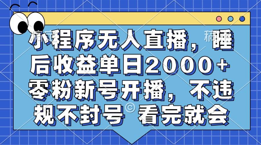 （无水印）小程序无人直播，睡后收益单日2000+ 零粉新号开播，不违规不封号 看完就会