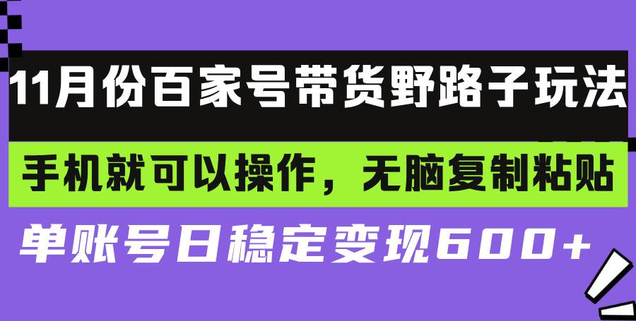 （无水印）百家号带货野路子玩法 手机就可以操作，无脑复制粘贴 单账号日稳定变现…