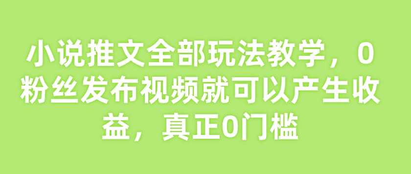 小说推文全部玩法教学，0粉丝发布视频就可以产生收益，真正0门槛