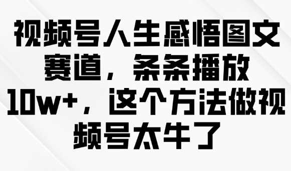 视频号人生感悟图文赛道，条条播放10w+，这个方法做视频号太牛了