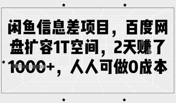 闲鱼信息差项目，百度网盘扩容1T空间，2天收益1k+，人人可做0成本