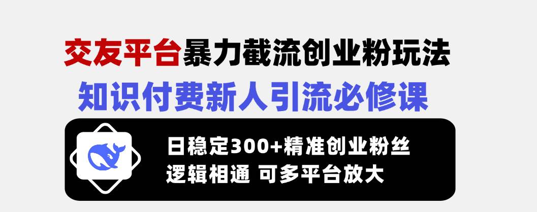 （无水印）交友平台暴力截流创业粉玩法，知识付费新人引流必修课，日稳定300+精准…