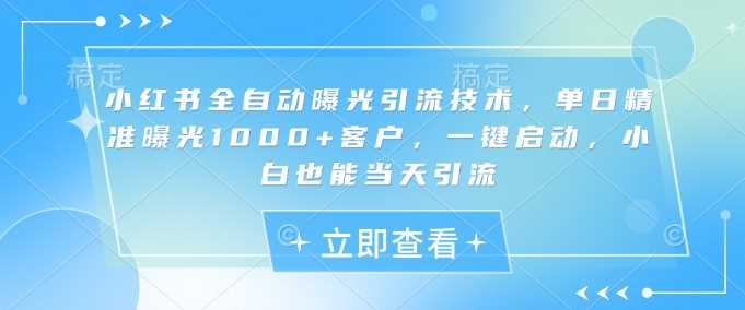 小红书全自动曝光引流技术，单日精准曝光1000+客户，一键启动，小白也能当天引流【揭秘】