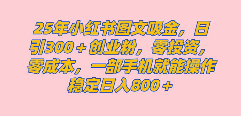 （无水印）25年小红书创业粉图文自热打法，一部手机简单操作， 日引300＋创业粉，零投资，零成本，每天利用20分钟就能完成